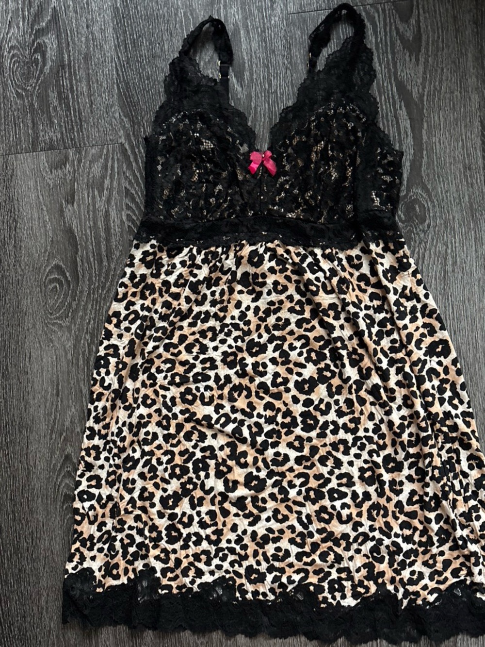 Soma Leopard Print Lace Chemise in Black, Tan & Pink Accent